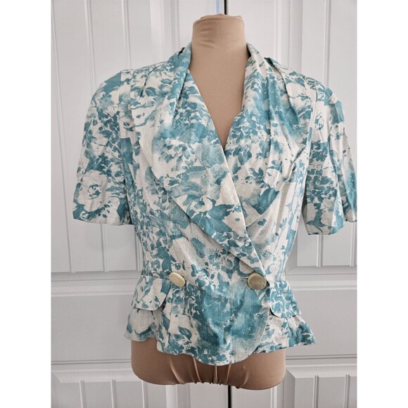 Leslie Fay Jackets & Blazers - Vintage Leslie Fay Collections Blue And Cream Floral Blazer 14 NWT